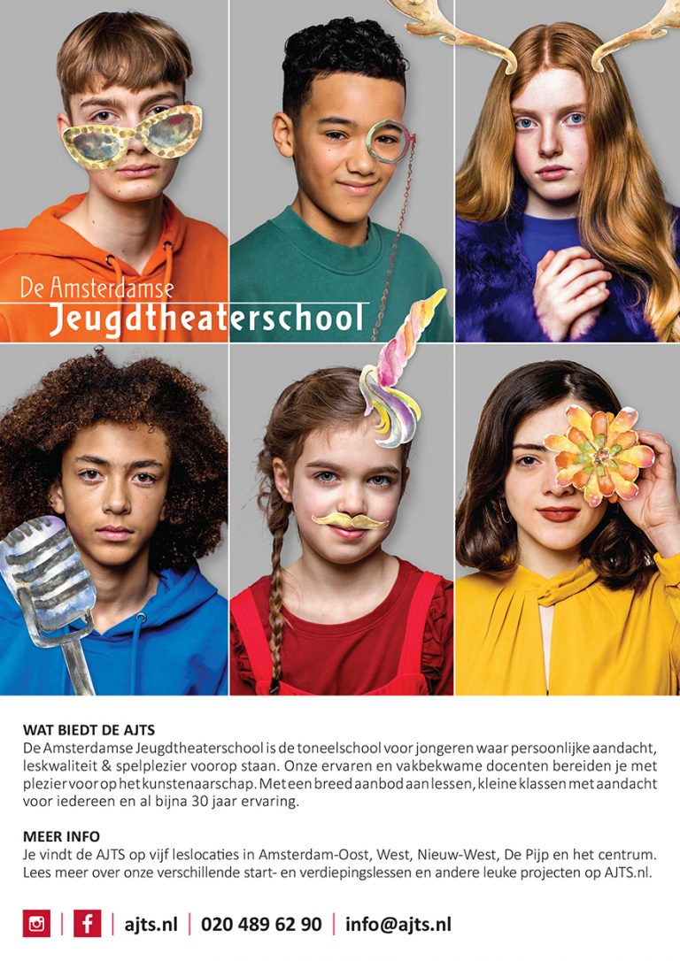 ontwerp en illustratie flyer & affiche Amsterdamse Jeugdtheaterschool; flyer A5; 2020